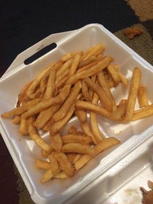 This is what they consider fresh fries. Greasy, cold, and hard. What a waste