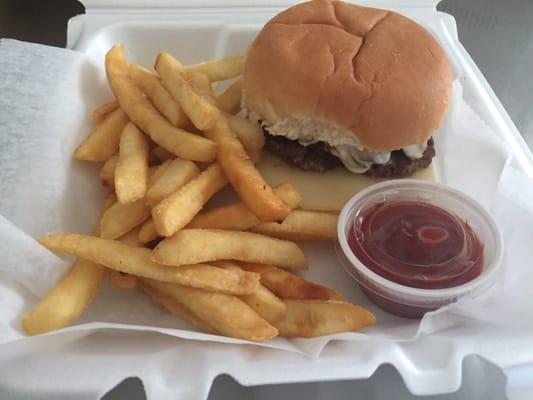 Hungry ?? How about an olive burger and fries.