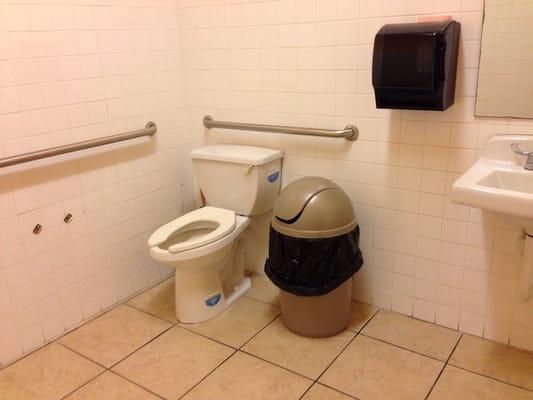 Women's restroom. With no toilet paper or paper towels.