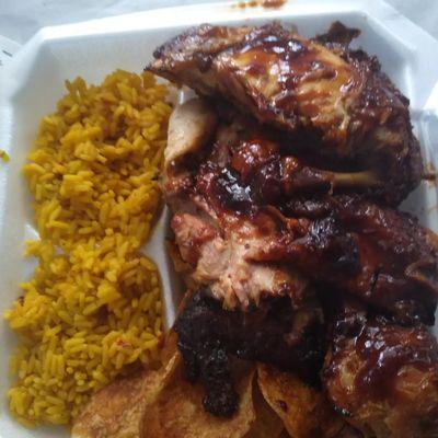 Barbecue Chicken Yellow Rice Homemade Mesquite Chips