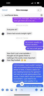 Inappropriate coach conversations through Facebook.