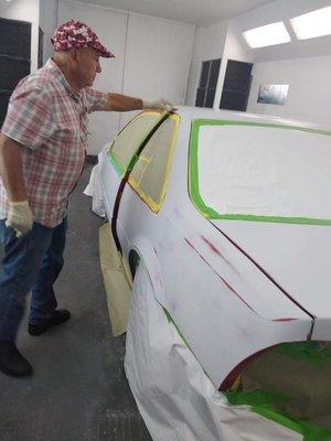 Owner Victor  prepping car for paint