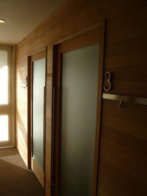 Etched sliding doors into massage rooms