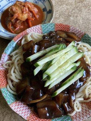 black bean noodles at home, kimchi not included