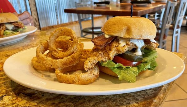 Bacon ranch chicken club with onion rings