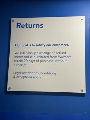 Sign that says "we will happily exchange or refund"