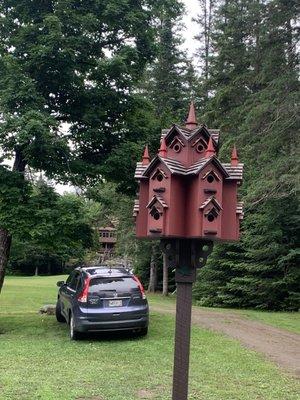 Birdhouse greeting you in the front parking lot.