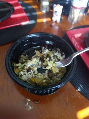 Brown/ wild rice, black beans and potatoe/ veggie stir fry! Gr8 flavor w/a lil heat behind it