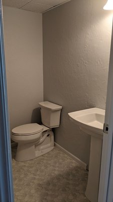 Brand new toilet installed by father and son