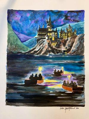 Welcome to Hogwarts, recent watercolor art lesson for ages 10+