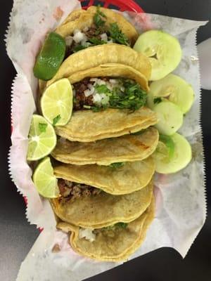 Generous helping of your choice of meat. I recommend the lengua here. Two shells, so the tacos are unlikely to split.