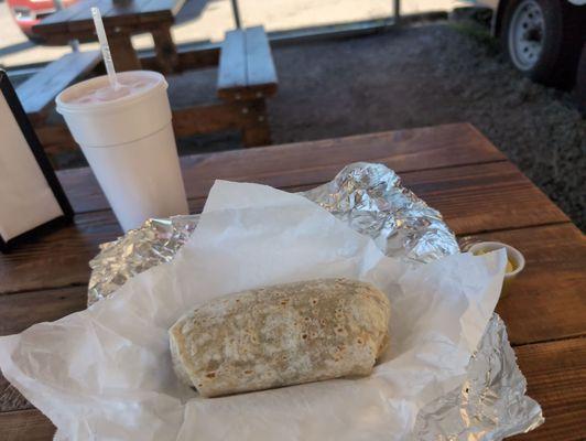 Carnitas Burrito and Watermelon Aguas Frescas