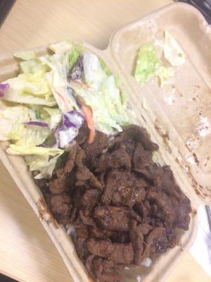 Bulgogi on a bed of rice with salad with thousand island-ish dressing!