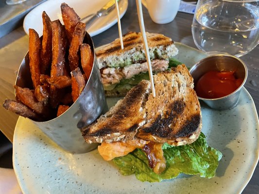 Salmon & Avocado Club (comes with sweet potato fries)