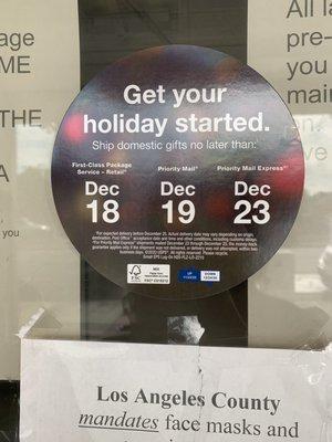 Deadlines for holiday mailing