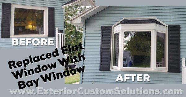 Great BEFORE & AFTER pictures going from a picture window to a bay window.