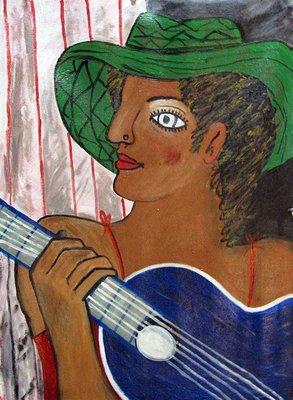 Girl with Blue Guitar 24 x 18 acrylic  on canvas Francisco Vidal