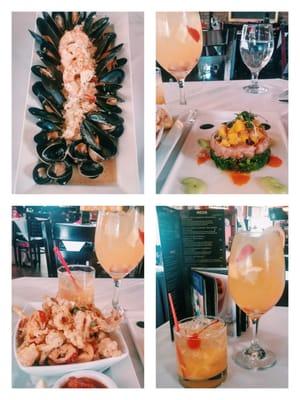 Mixed seafood risotto, Tuna tartar, white sangria, bourbon cobbler