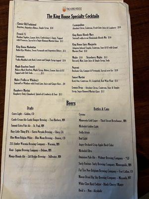 Beer and Cocktails Menu