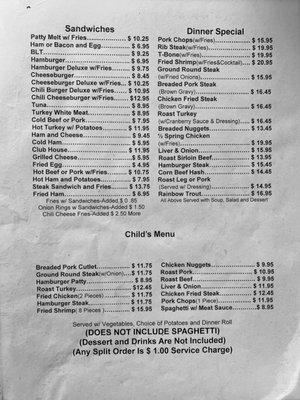 Sandwich, Dinner and Children's menu