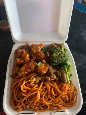 Broccoli beef and orange chicken