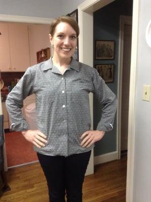 Betsy in her very detailed "Sew Like A Pro" Shirt.  The "guts" of sewing are taught in this class!