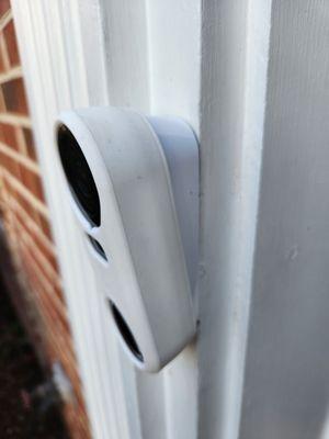 The doorbell installed on an angle mount.