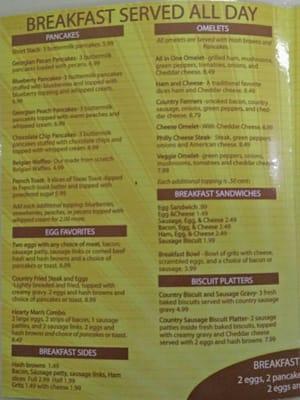 Breakfast menu