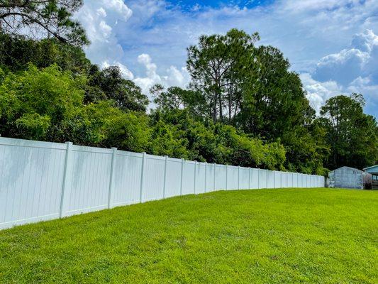 White Vinyl Fence. Unlike other traditional materials such as metal and wood, vinyl fencing won't rot or rust over time.