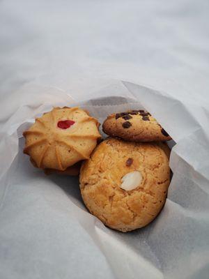 A few cookies that I bought. Strawberry, almond and then a chocolate chip.