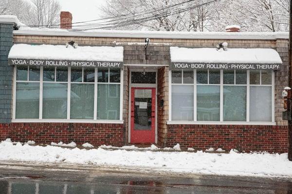 Outside Willard Beach Studio on a snowy January day