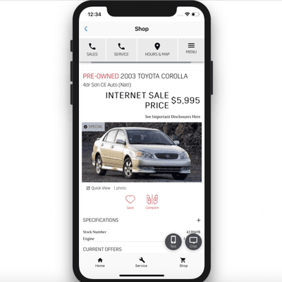 Dealership specific mobile app development.