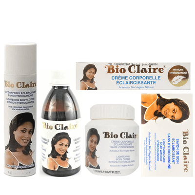 BIO CLAIRE LIGHTENING BODY LOTION + CREAM JAR + OIL + SOAP + CREME TUBE COMPLETE SET
 $79
 www.jmprintingnow.com