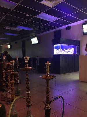 Hookahs and one of the fish tanks