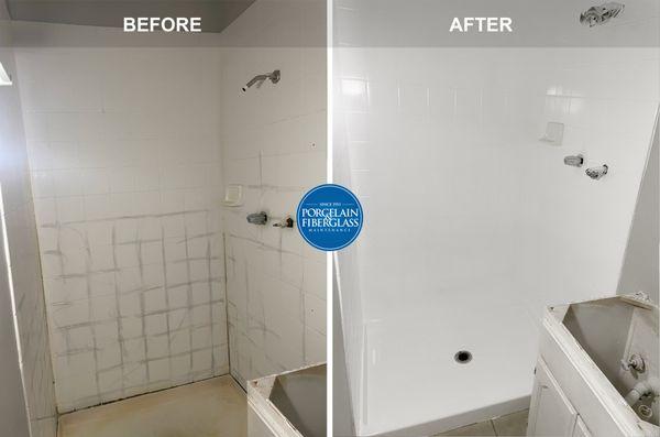 Such a good feeling to refinish your Tile shower to like new!  Call Porcelain & Fiberglass Maintenance, Inc. now for a Free Quote!