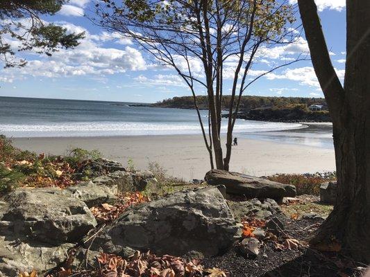 View from the bench in the park. Free street parking across from the York Harbor Inn.