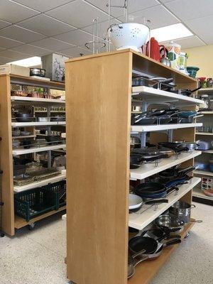 Kitchen section continues for several aisles. Very nice and gently used skillets, pots and pans