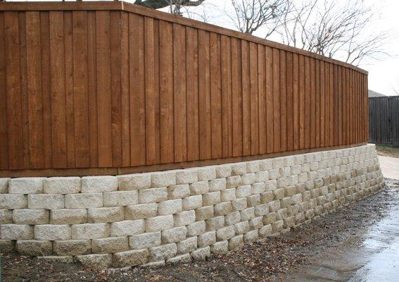 Segmental Block Wall & New Board On Board Cedar Fence