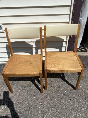 Gun Locke Chair Co. Restored Maple frames new Kravet leather backs.