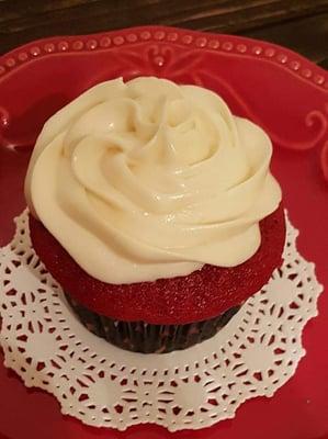 The Cupcake House-Red Velvet Cupcake with cream cheese icing.