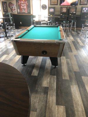 A nice bar with plenty of room, and the level pool table