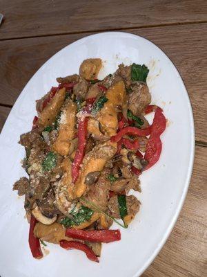 Sweet Potato gnocchi with sausage and peppers