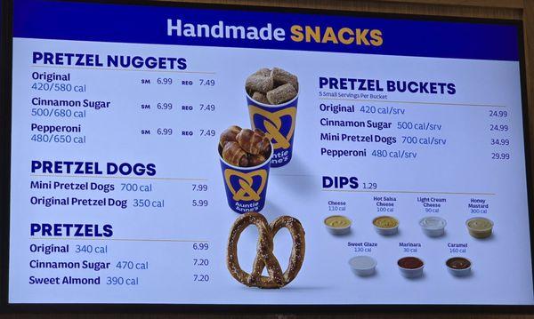 Auntie Anne's menu as of 7/9/2024