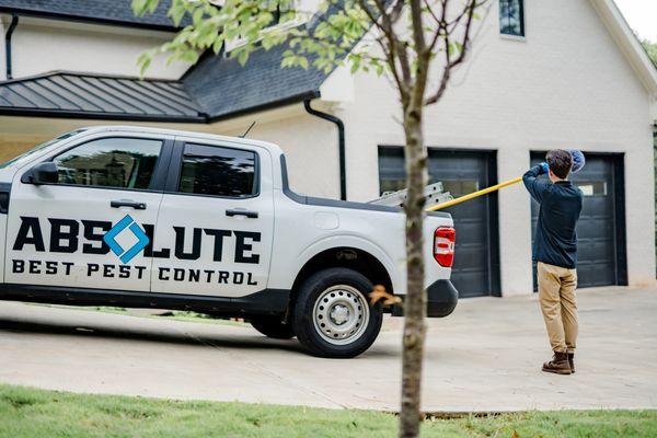 Pest Control Service in Alpharetta.  Our experts prepare their equipment for spider web removal and wasp nest removal up to 30 ft