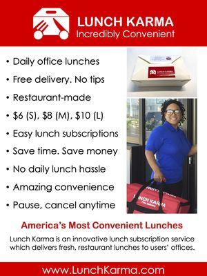 Daily office lunches. Free delivery. No tips.