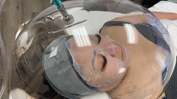 Oxygen Dome Treatment paired with the Viktoria DeAnn Cellulose Nano Peptide Mask.