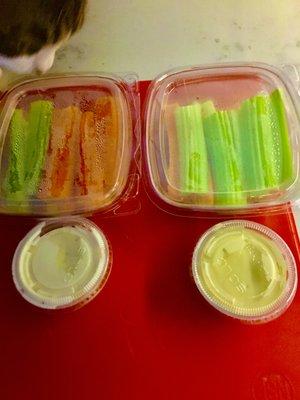 Celery and Carrot Sides with dipping sauces.