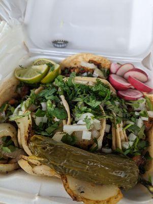 Tacos with lime, radish and bonus Chile Toreados