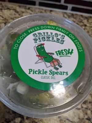 Top of the tub of Grillo's Pickles