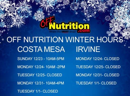 Our winter hours!